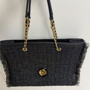 Elisabetta Franchi Black and Gold Tweed Shoulder Bag